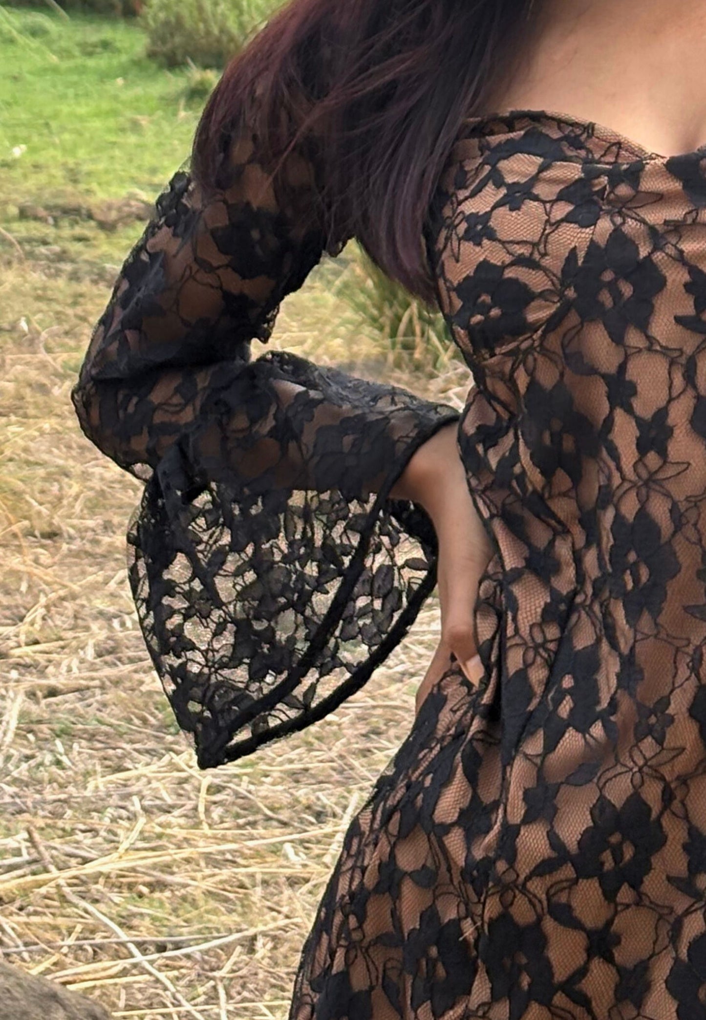 Midnight Mirage Flared Lace Dress - Black