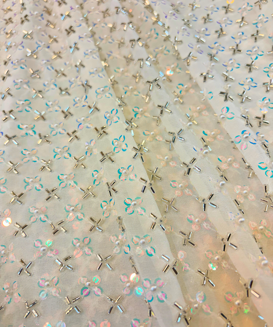 Floral Sequin & Silver Cutdana Georgette