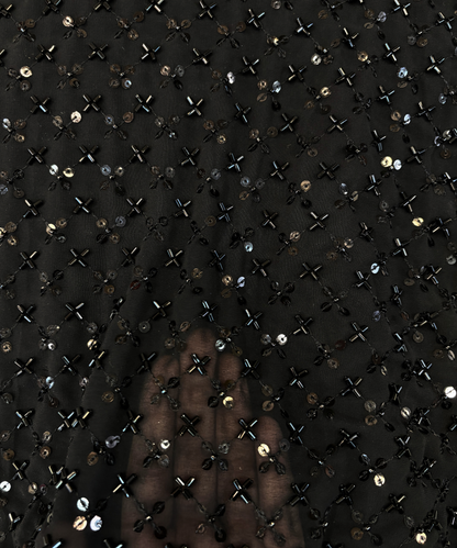 Floral Sequin & Black Cutdana Georgette