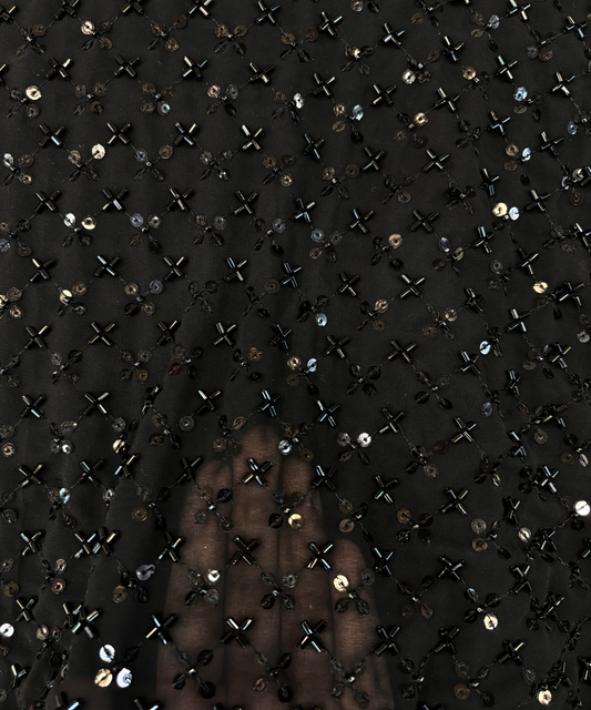 Floral Sequin & Black Cutdana Georgette