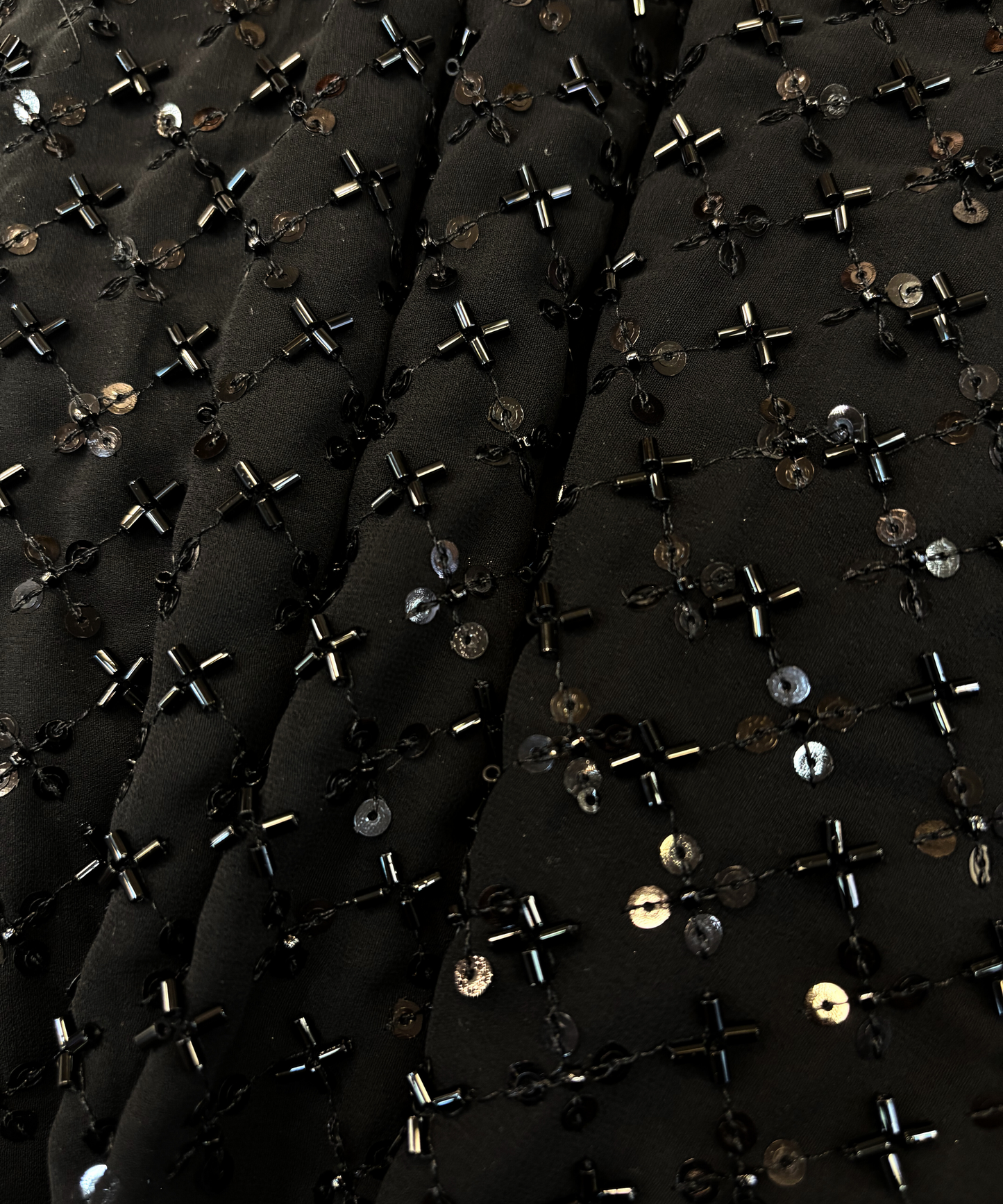 Floral Sequin & Black Cutdana Georgette