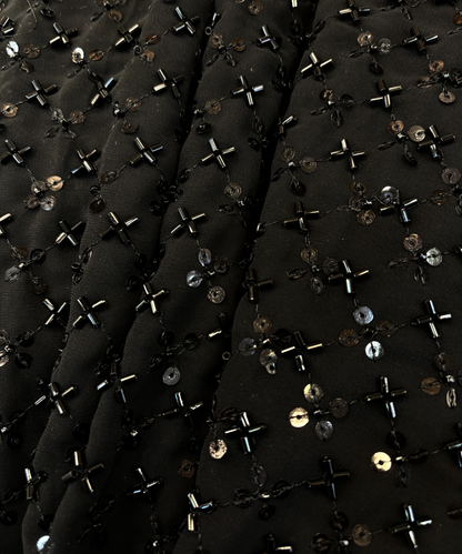 Floral Sequin & Black Cutdana Georgette