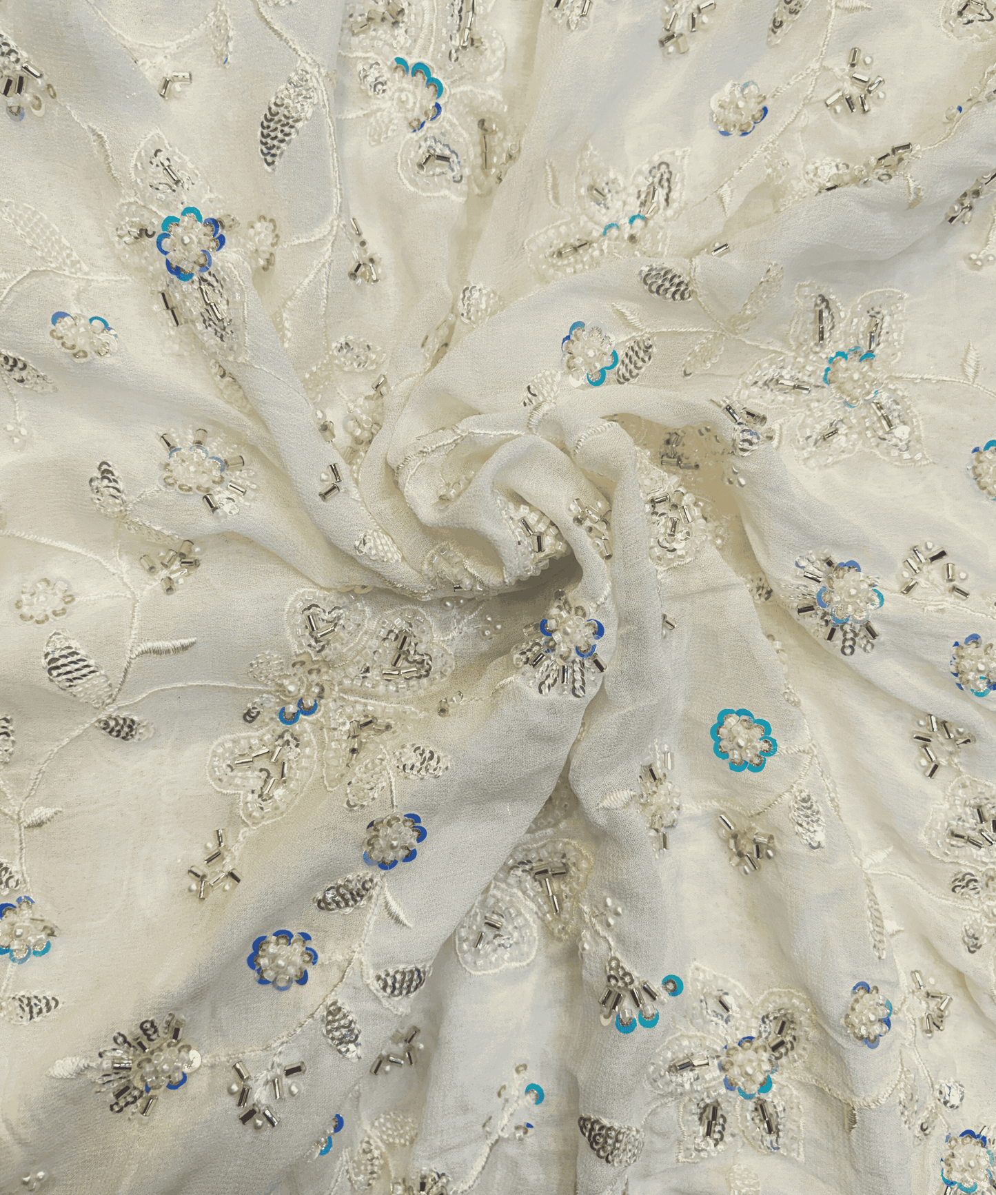 Cosmo Silk with Silver Floral Embellishment