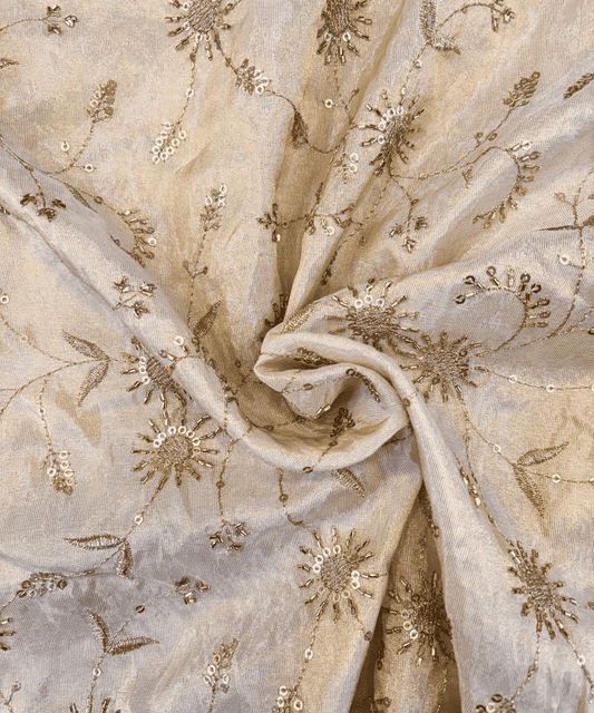 Cosmo Silk with Gold Floral Sequin Embroidery