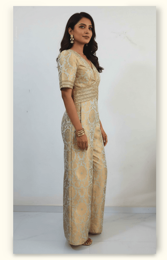Golden Mirage Brocade Jumpsuit