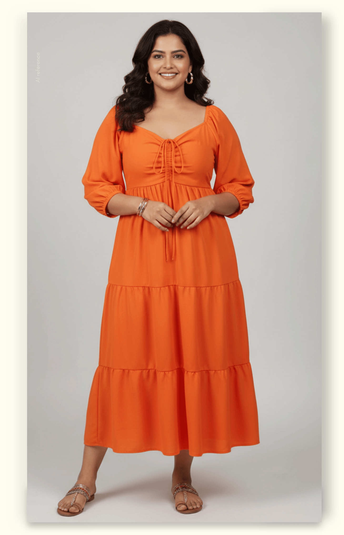 Tangerine Wave Crepe Midi Dress