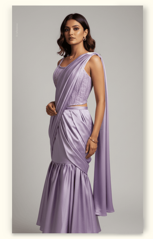 Lavendar Wave Satin Saree with Corset Blouse