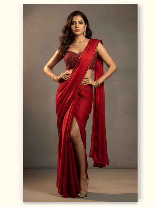 Mermaid Flame Silk Saree Set