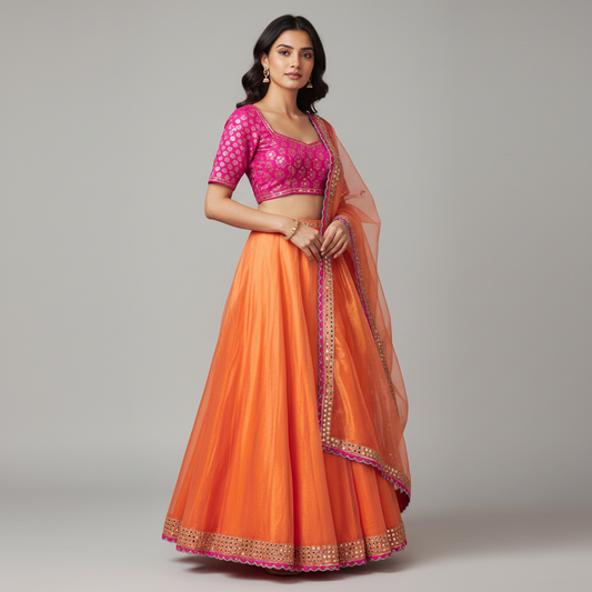 Coral Radiance Organza Lehenga Set