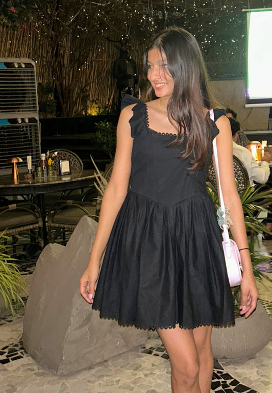 Nerissa Black Cotton Mini Dress