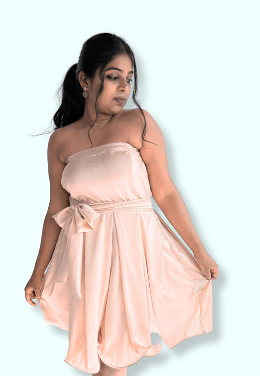 Oyster Blush Bow Mini Satin Dress
